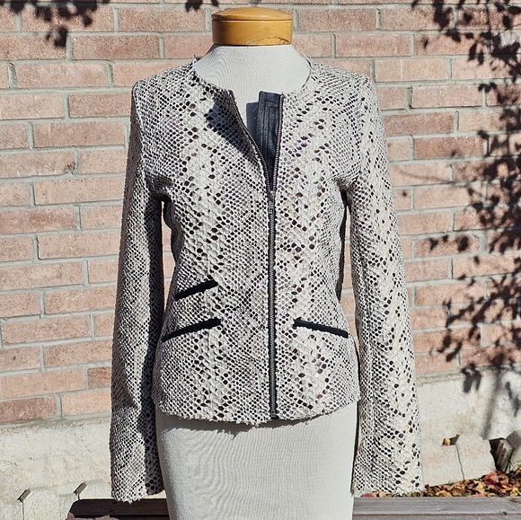 Olivaceous python print moto jacket - Picture 1 of 9